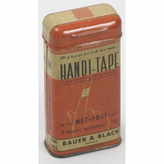 Mercurochrome Handi Tape Bandage Tin Bauer & Black Great Orange Color
