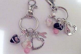   ~ BREAST CANCER AWARENESS ~ KEY CHAIN WITH CHARMS ~ CHOOSE COLOR