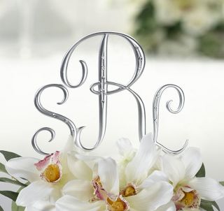 Silver Initial Monogram Rhinestone Wedding Cake Topper