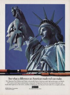 Odd 1993 ZEBCO QUANTUM Fishing Rods Print Ad   Statue of Liberty 