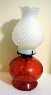 Vintage Red EAGLE P&A RIDSON MFG CO Oil Lamp with Milkglass Hobnail 