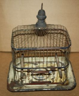 Vintage Antique Metal Hanging Hendryx Bird Cage Rustic Blue/White 