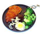 Fake Japanese Oriental Sushi/Food Plate Meat Key Chain Ring Charm 