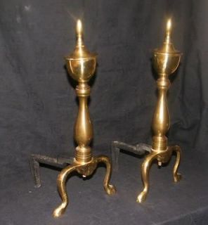   BRASS SMALL 15 1/2 TALL VICTORIAN COLONIAL OLD ANDIRON FIREDOGS