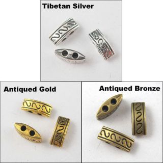   Silver,Gold,Bronze 2 Holes Carved Spacer Beads Charms 4x10mm P075