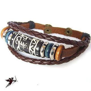 Buddhist ethnic ox bone leather bracelet wristband om handcraft