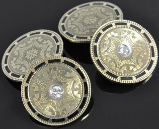   Bliss Antique 14K Gold Diamond Enamel Art Deco Circle Cufflinks