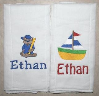 PERSONALIZED BABY BURP CLOTH EMBROIDERED SAIL BOAT
