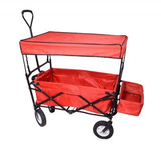 Home Garden Folding Portable Wagon Cargo Cart Trailer w/ Canopy