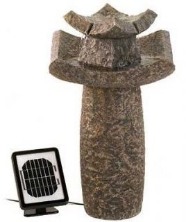 Outdoor Solar Water Fountain Stone Look Asian Temple