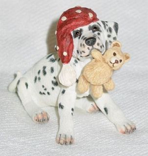   Artist Dalmatian Puppy w/ Teddy Bear in Nightcap Figurine Dalmation