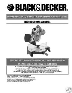 Black & Decker 10 Miter Saw Operators Manual # BDMS100