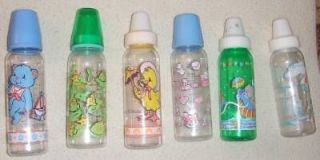 Baby Bottles lot   6 infant print w/Caps Adult