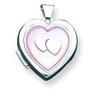   Sterling Silver Pink Mother of Pearl Inlay Heart Locket For Necklace