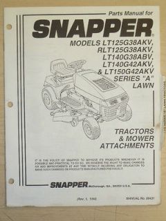 1994 SNAPPER RIDING LAWN MOWER PARTS MANUAL, MANUAL NO.06431