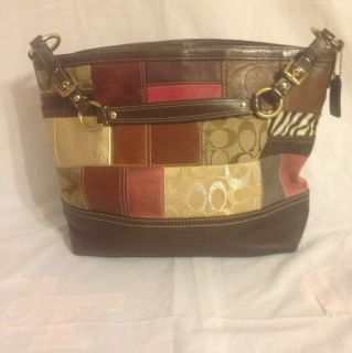 Coach 10434 Holiday Patchwork Tote Bag Purse Brown Multi color, With 