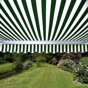   Green & White Manual Retractable Patio Awning Yard Canopy Garden Shade