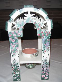 Pergola Shaped Wooden Bird House with Hand Painted Flowers Votive 