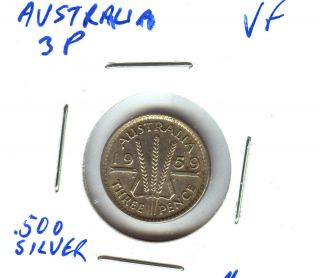 1959 AUSTRALIA 3 PENCE .500 SILVER COIN