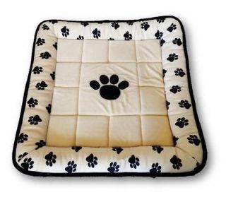   33” Reversible Pet Dog Cat Pillow Crate Bed Cream Black Paw Prints