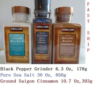 XL Black Pepper Grinder 6.3 Oz, Pure Sea Salt 30 Oz, Ground Cinnamon 