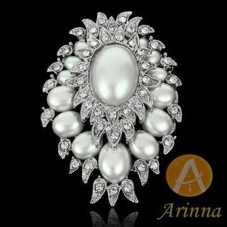   multi pearls rhinestone 18K WGP Swarovski Crystals wedding Brooch Pin