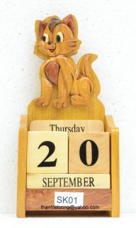 SK01 # CAT wooden Perpetual desk calendar gift Hand Made   Desk Office 