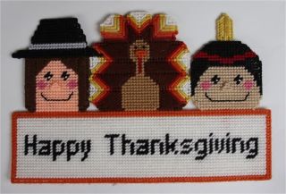 Happy Thanksgiving Sign Plastic Canvas Pattern Indian, Turkey, Pilgrim