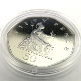 1986 FIFTY PENCE   LARGE 50p UNCIRCULATED COIN IN PERSPEX CAPSULE