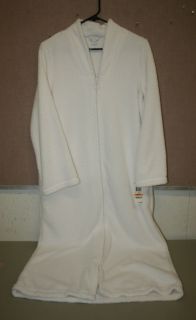 Charter Club Shaggy Zip Front V Neck Long Robe White Small or Medium 