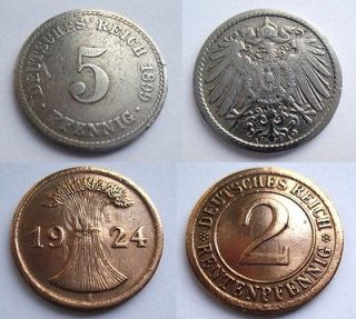 Pfennig 1899 A And 2 Pfennig 1924 E Coin Deutsches Reich German 
