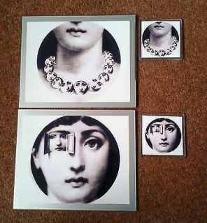 Fornasetti Style, Set of 2 High Quality Place Mats & Coaster