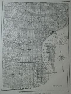 1917 Antique PHILADELPHIA PA City Map Neat VINTAGE Map with NAMED 