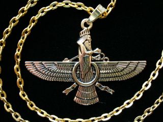 New Gold Zoroastrian Farvahar Necklace Persia Medium