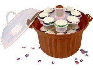 GIANT Portable 24 CUPCAKE CARRIER Brown Carousel Handle Plastic Stack 