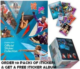   2012 OLYMPIC STICKERS   10 SEALED PACKETS PLUS FREE STICKER ALBUM