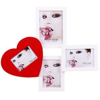   Heart Shaped White Red Wood Collage Photo Picture Frame Wall Art Deco