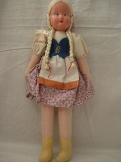 Early 1950s Doll from Poland Cloth w/Blond Braids  12 1/2 BARGAI​N 