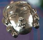 vintage HAND WROUGHT sterling 925 silver GIRLS FACE BROOCH PIN