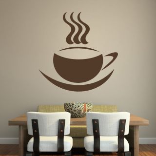 Coffee Cup and Saucer Steaming Print Wall Art Sticker Transfers