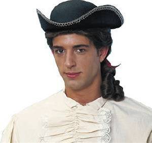 Pirate Tricorn Colonial Hat Black Silver Adult Halloween Costume 