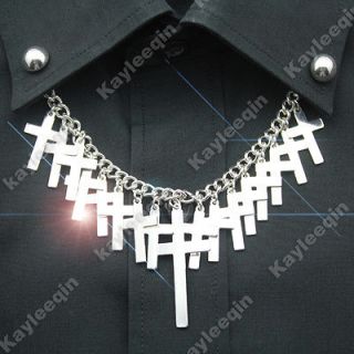 Polish Silver Full Cross Crucifix Dot Chain Shirt Collar Neck Tips 