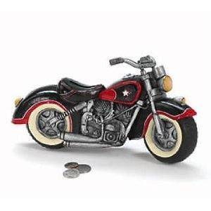 Motorcycle Shape Piggy Bank Red Black Decor NWT