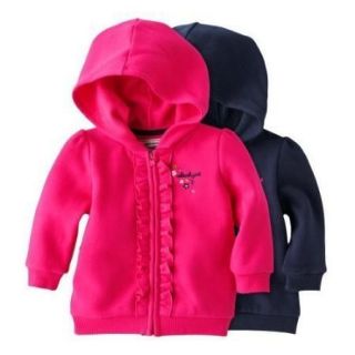    OshKosh Infant/Toddler Girls Bright Pink Fleece/Cotton Hooded Jacket