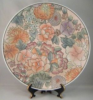   Macau Hand Painted China Plate Purple Pink Green Lotus Lily Floral
