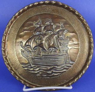 Peerage England Brass Relief 8 1/4 Wall Plate Raised Sailing Ship