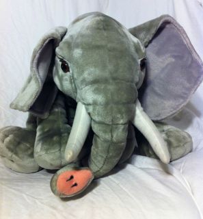   Elephant Gray Sitting Tusks Large White Jungle Plush Toy Stuffed