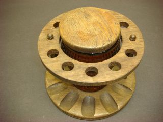 Vintage 10 Pipe Tobacco Round Wooden Stand, Amber Humidor Glass Jar 