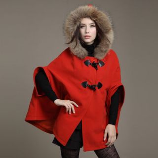 Womens Winter Cape Coats Jackets Poncho Real Fur Collars Seven sleeve 