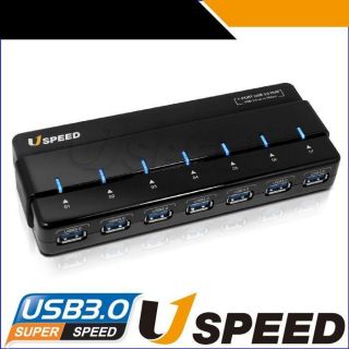 Uspeed USB 3.0 7 port Hub with USB 3.0 Cable and Power Adapter